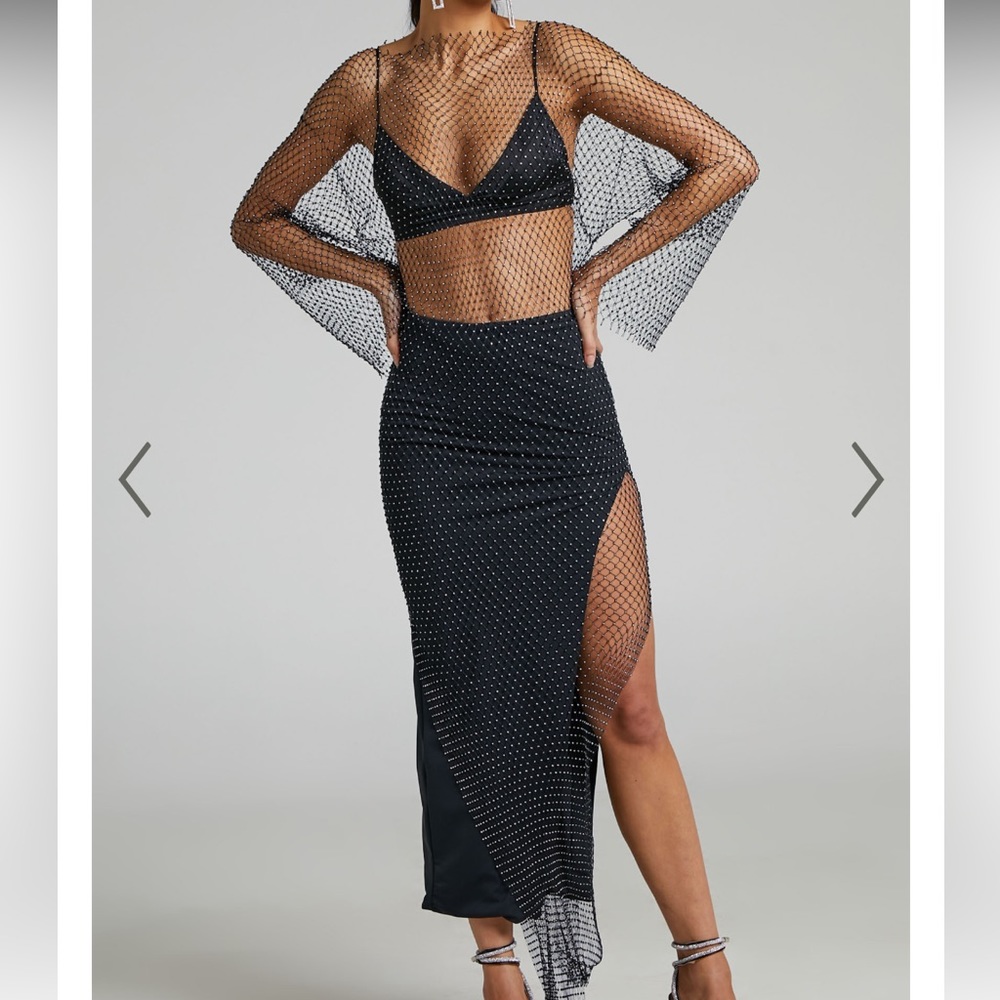 Black sparkly mesh maxi long sleeve dress - one size